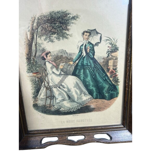Antique VTG La Mode Illustree Paris French Fashion Framed Art Print Lot‎ of 2 - Picture 5 of 9